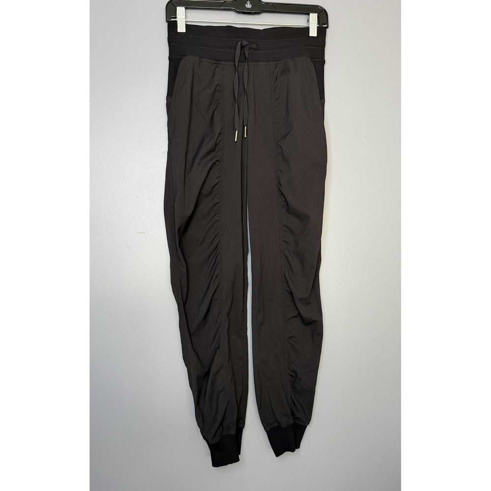Lululemon Dance Studio Mid-Rise Jogger Pants Womens Size 4 Black Striped Cuffed